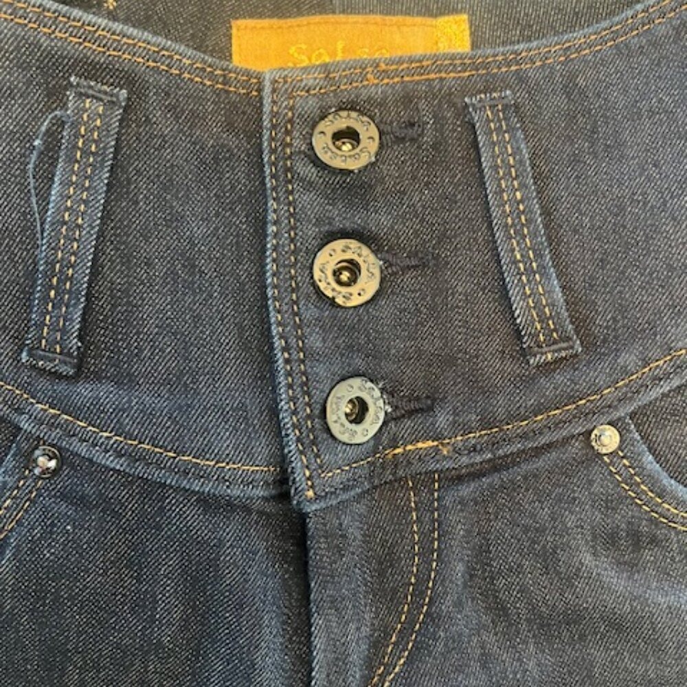 Salsa Mystery Jeans Women Size 24 Dark Indigo High Rise Triple Button Push‎ Up